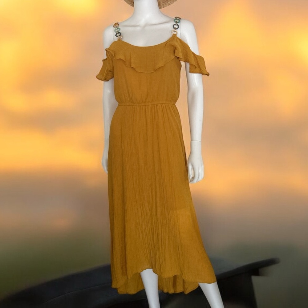 Luxology
Off the Shoulder Solid Gauze High Low Dress